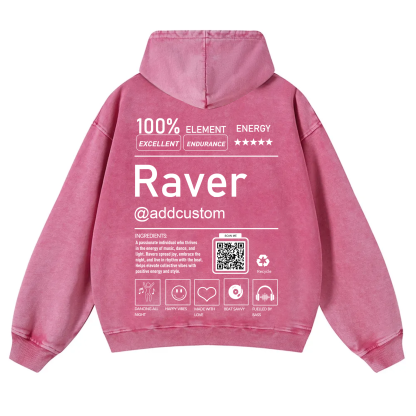 Addcustom QR Code Raver Casual Washed Hoodie wearishow