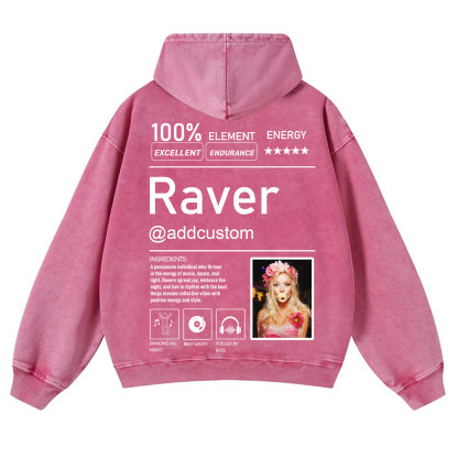 Addcustom  Photo Raver Casual Washed Hoodie wearishow