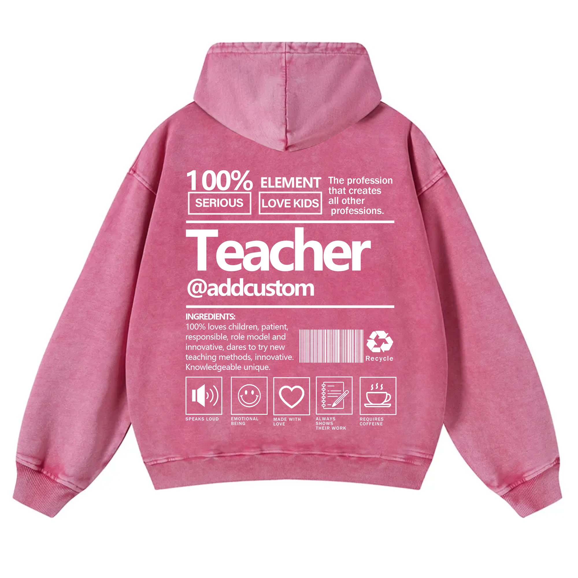 Teacher Addcustom Casual Washed Hoodie wearishow