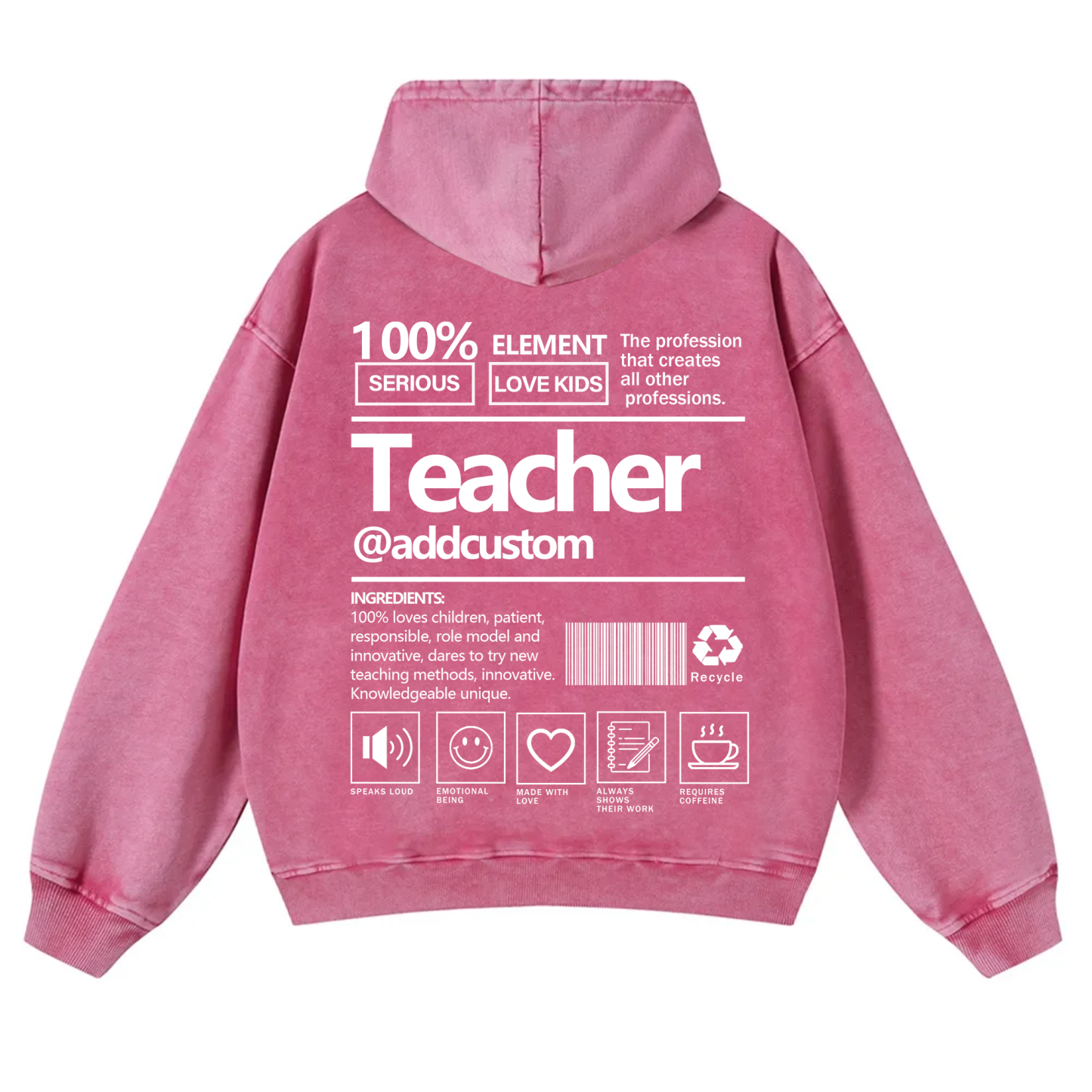 Teacher Addcustom Casual Washed Hoodie wearishow