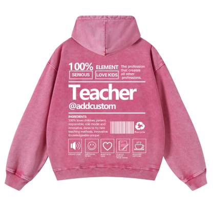 Teacher Addcustom Casual Washed Hoodie wearishow