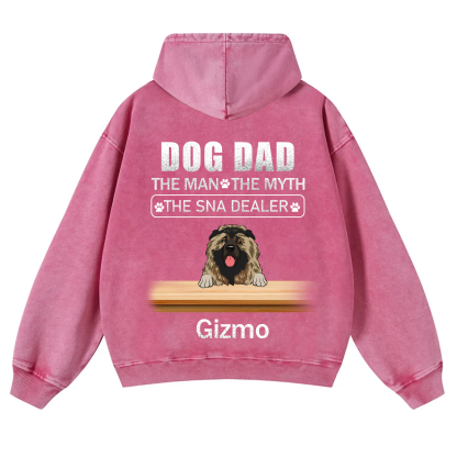 Dog Dad The Man The Myth The Snack Dealer - Personalized Custom Unisex Washed Hoodie