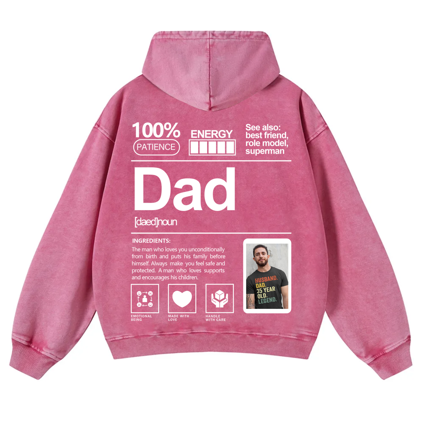 Addcustom Photo Dad Vintage Washed Hoodie