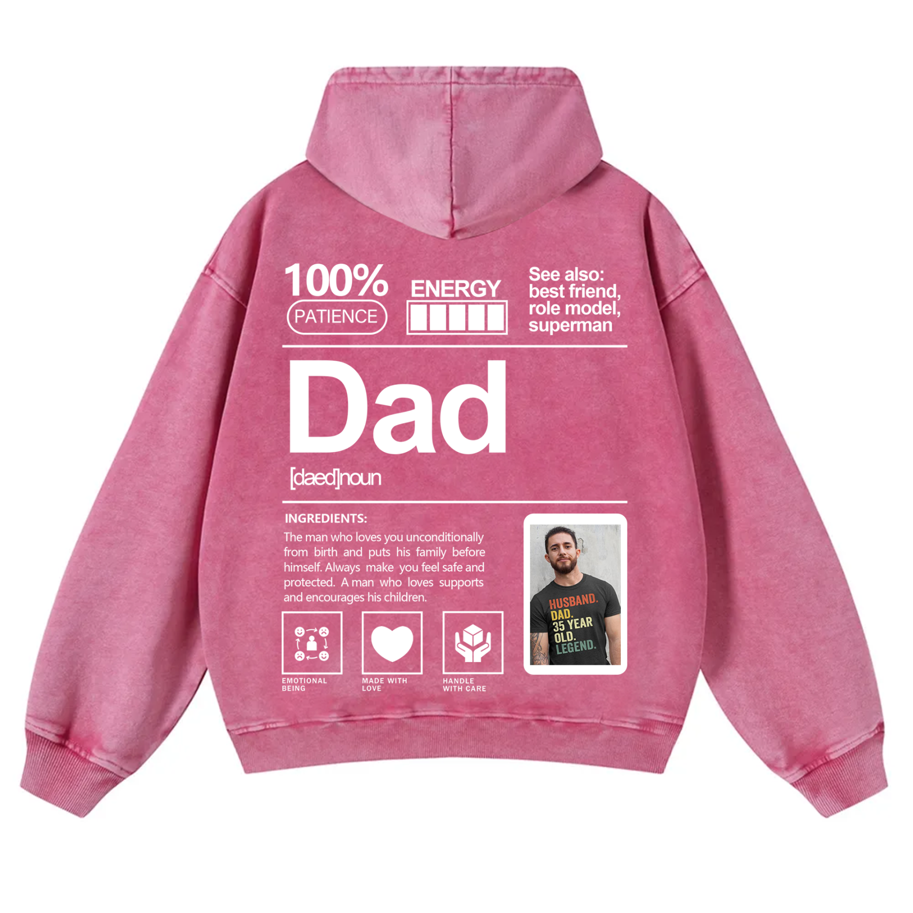 Addcustom Photo Dad Vintage Washed Hoodie