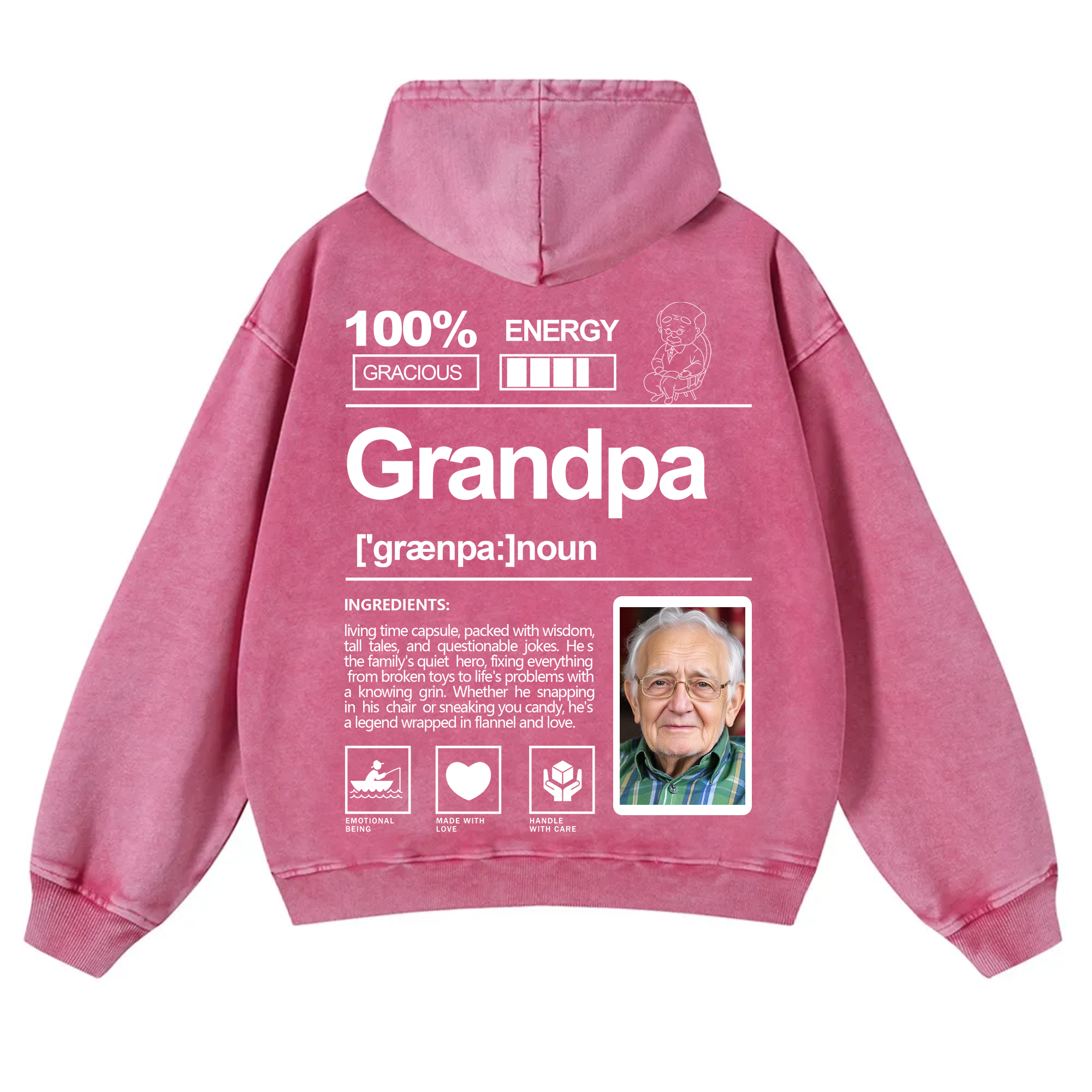 Addcustom Photo Grandpa Vintage Washed Hoodie