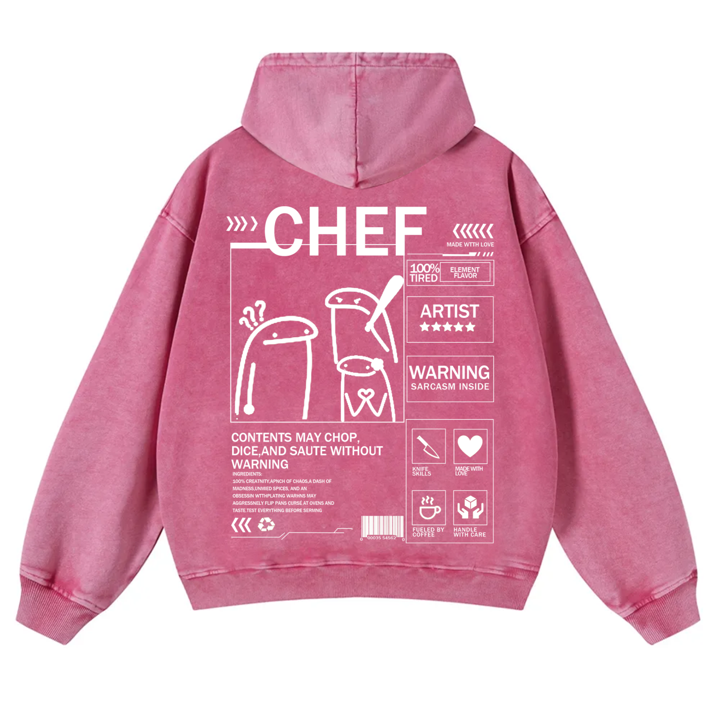 Chef Solid Color Unisex Washed Hoodie