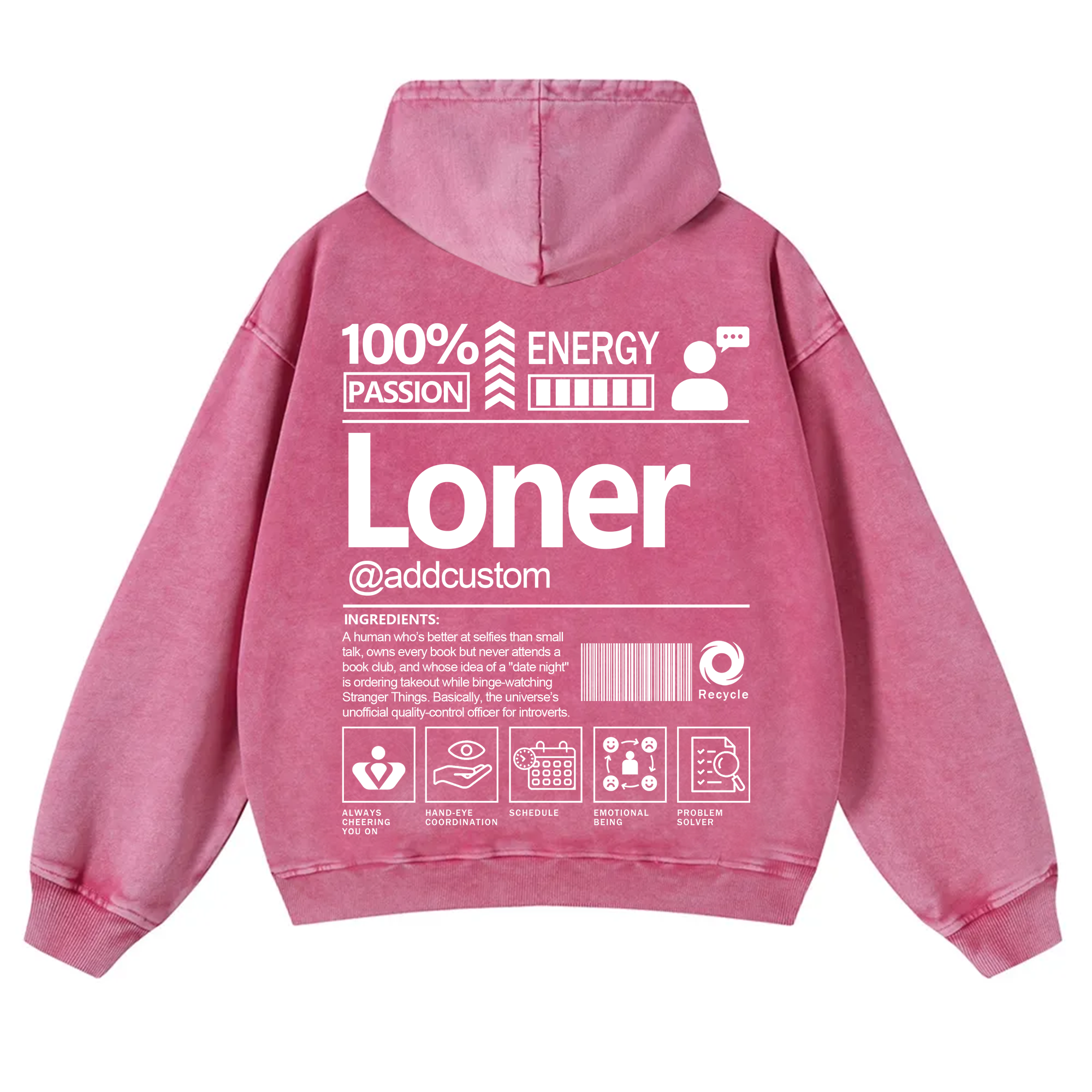 Loner Addcustom Unisex Fit Vintage Washed Hoodie