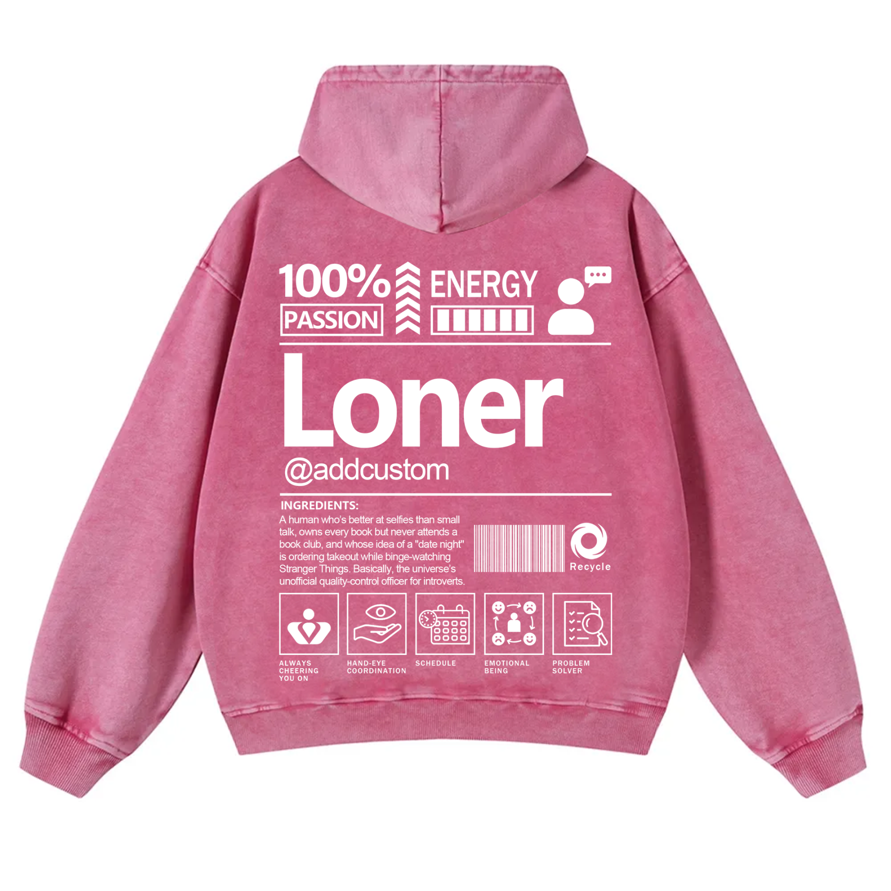 Loner Addcustom Unisex Fit Vintage Washed Hoodie