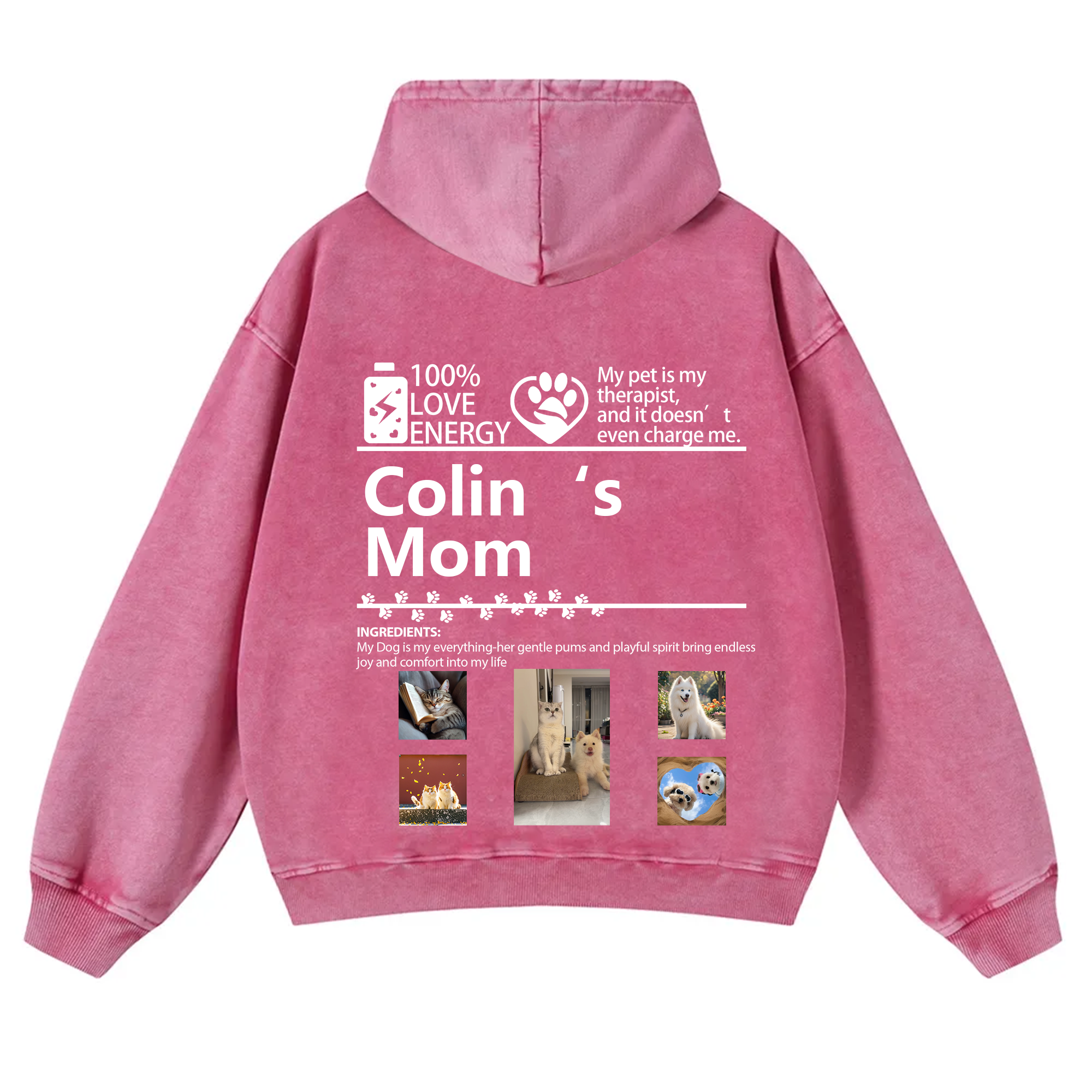 Pets Photos Creative Customized Unisex Washed Hoodie