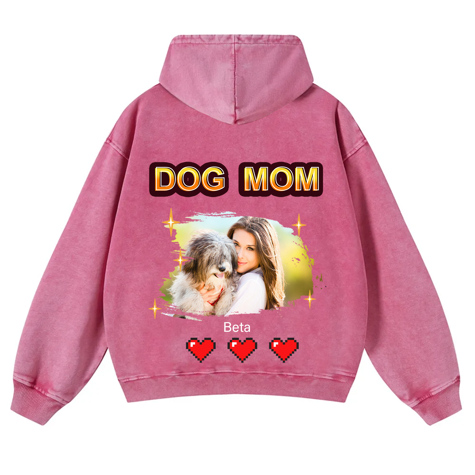 Dog Mom Pixel Photo - Personalized Custom Unisex Washed Hoodie