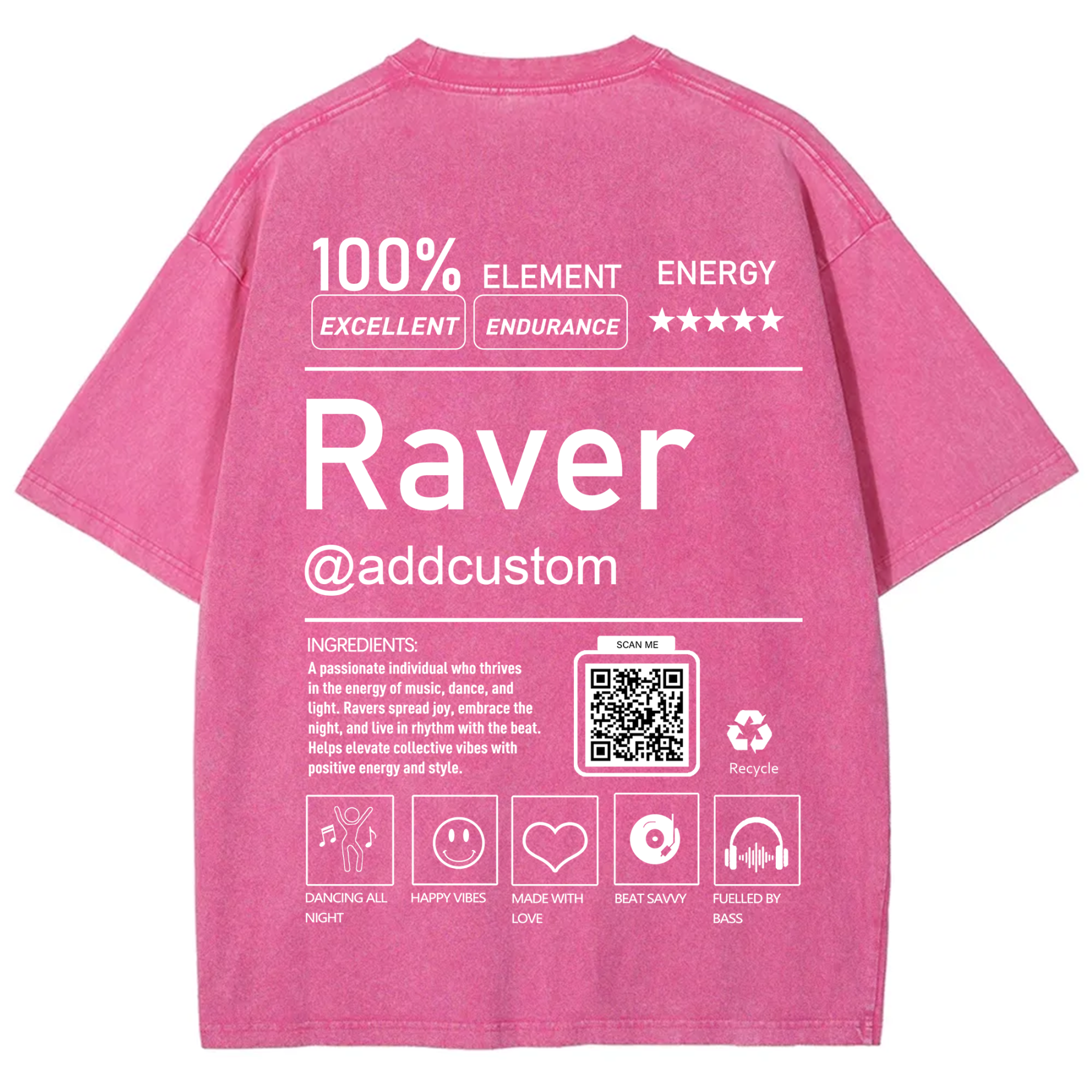 Addcustom QR Code Raver Unisex Fit Washed T-Shirt wearishow