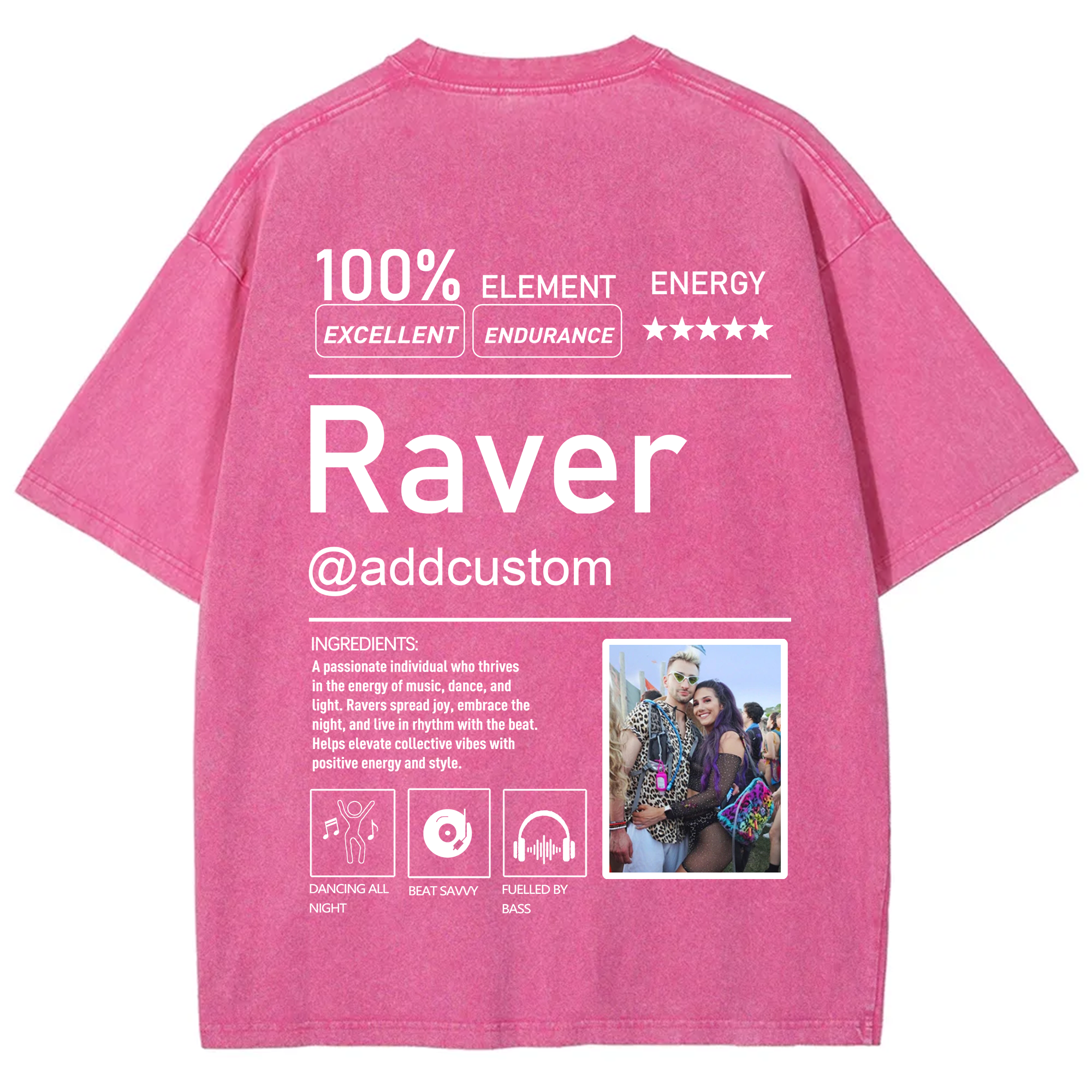 Addcustom  Photo Raver Unisex Fit Washed T-Shirt wearishow