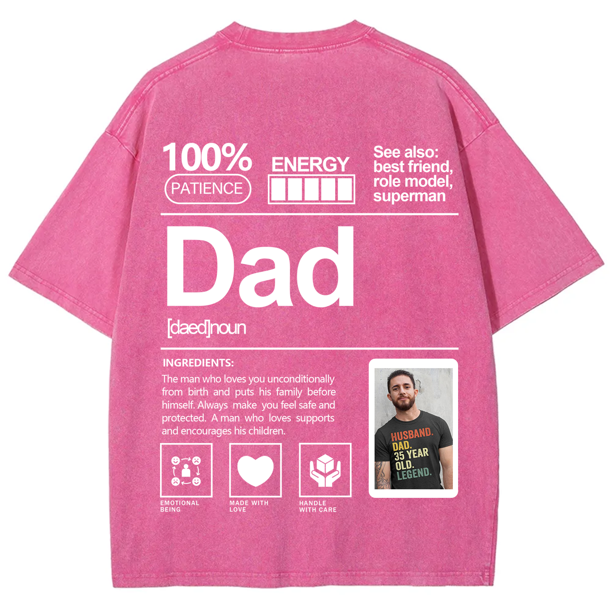 Addcustom Photo Dad Washed T-Shirt