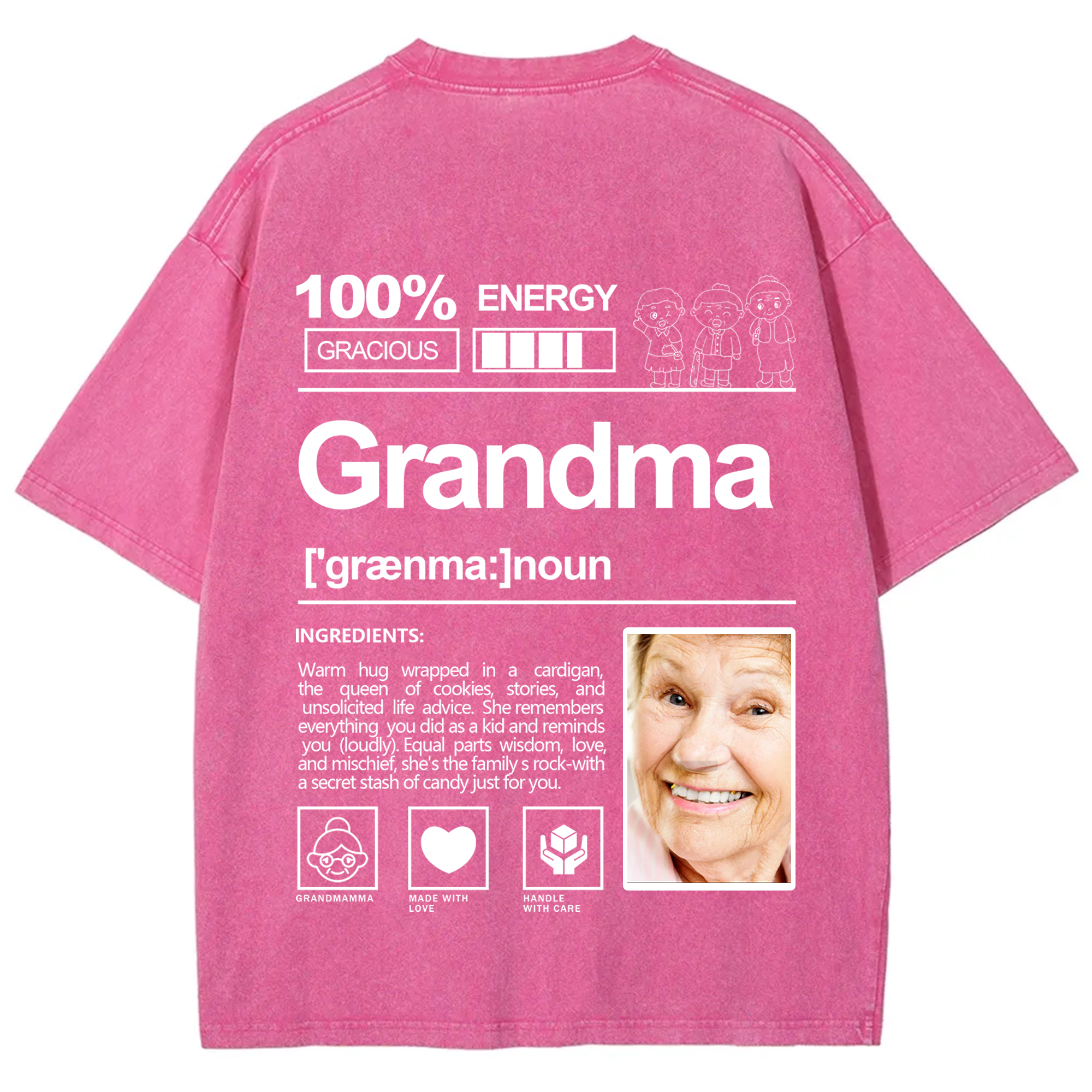 Addcustom Photo Grandma Washed T-Shirt