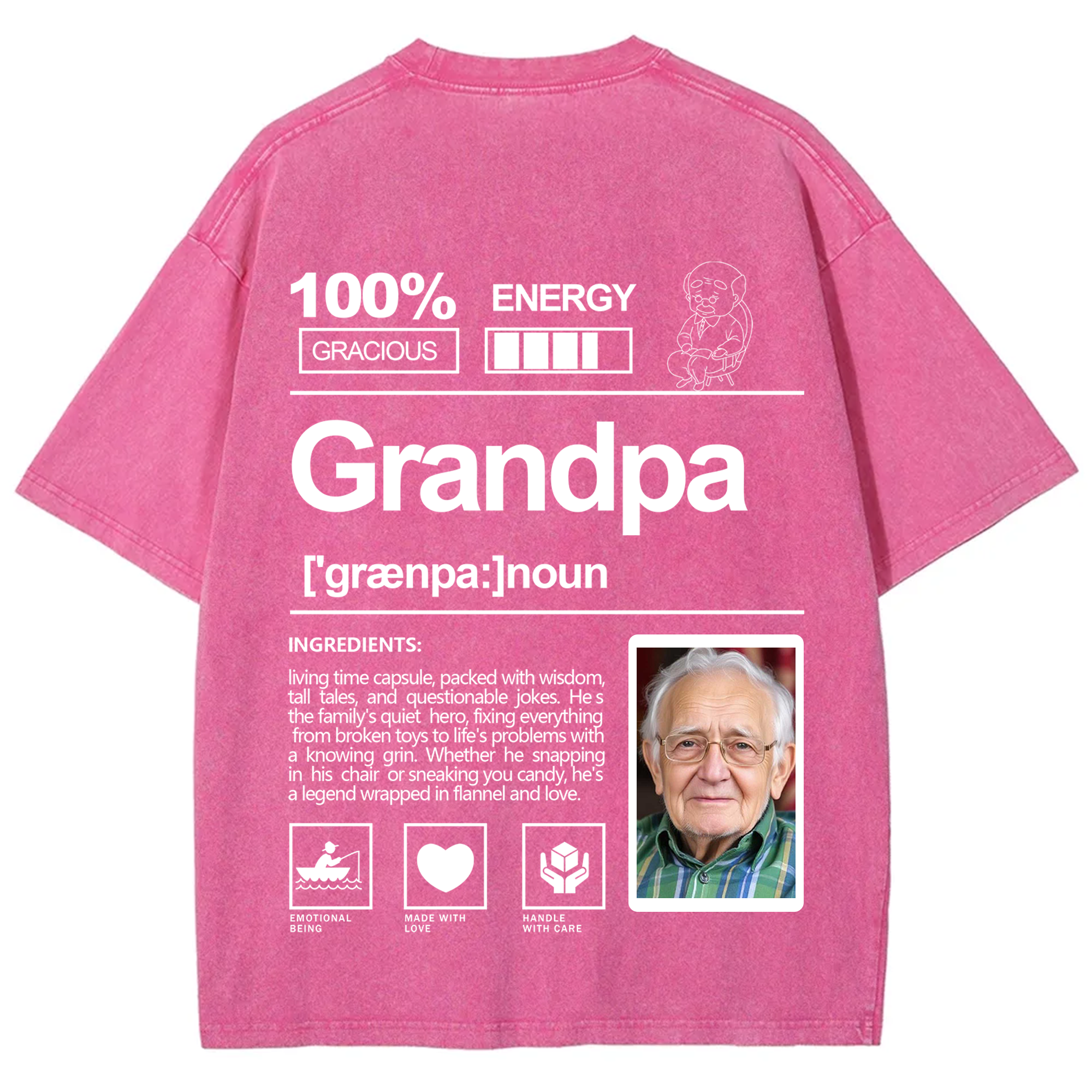 Addcustom Photo Grandpa Washed T-Shirt