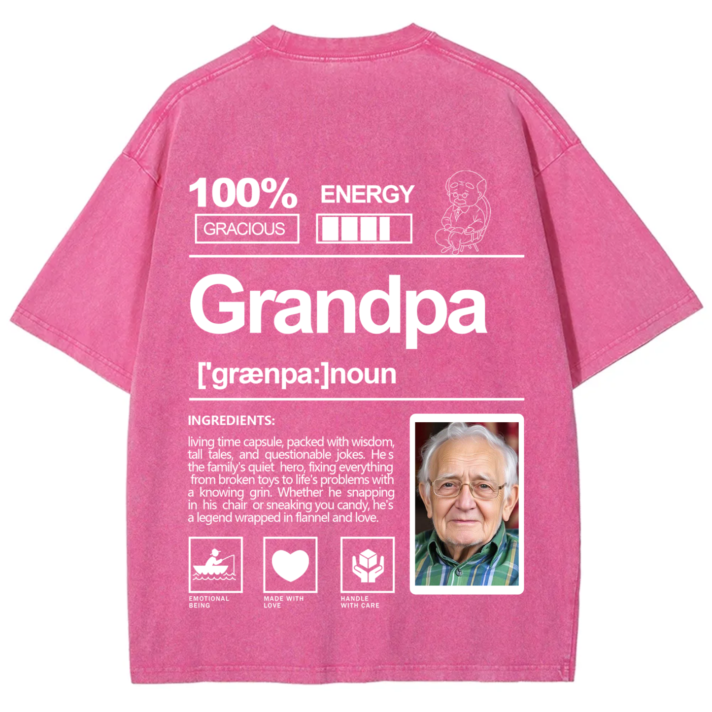 Addcustom Photo Grandpa Washed T-Shirt