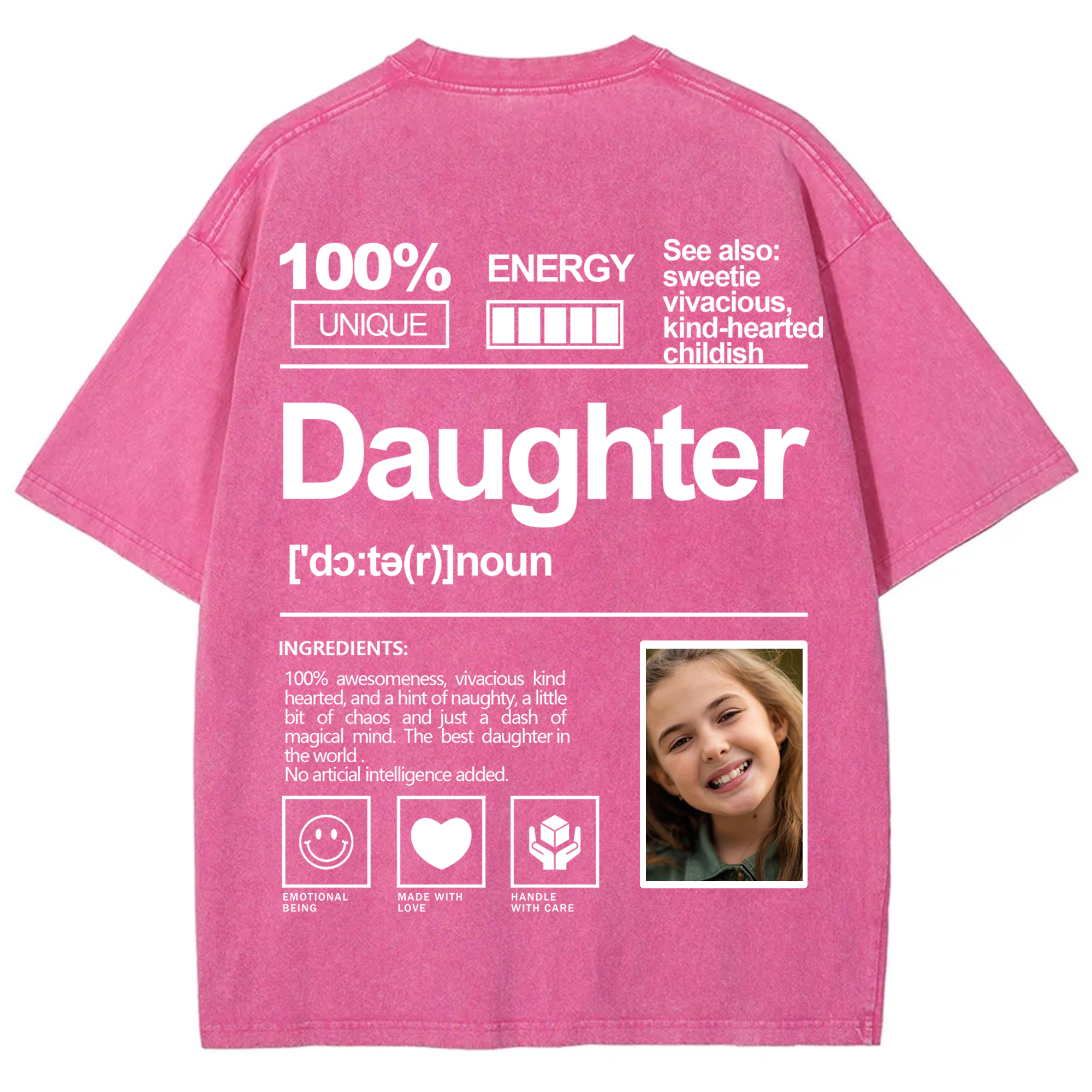 Addcustom Photo Daughter Washed T-Shirt