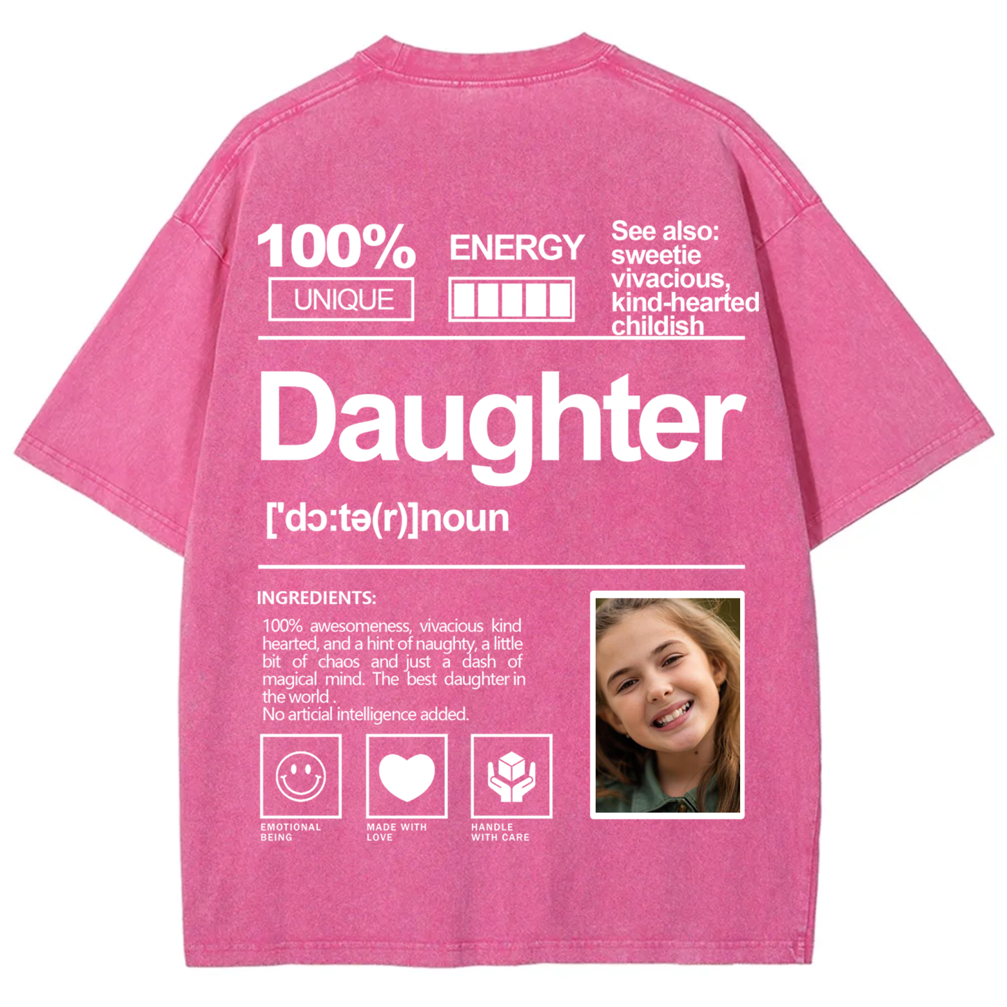 Addcustom Photo Daughter Washed T-Shirt