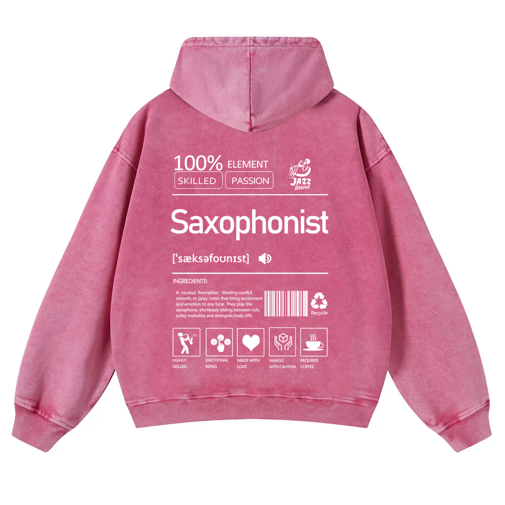 Saxophonist Unisex Casual Washed Hoodie wearishow