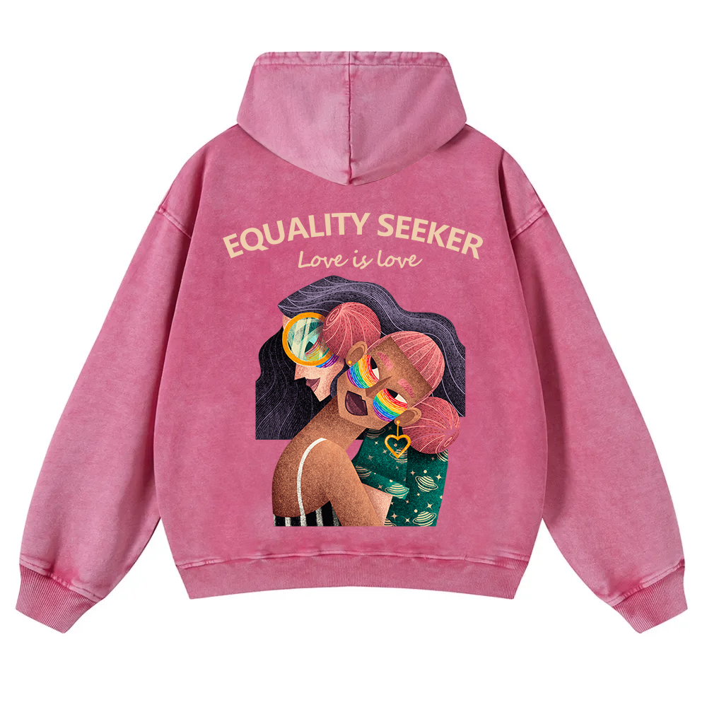 Equality Seeker Love Is Love Casual Washed Hoodie wearishow
