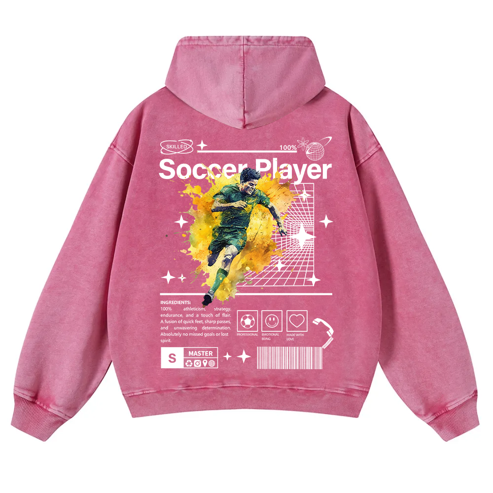 Soccer Player Casual Washed Hoodie wearishow