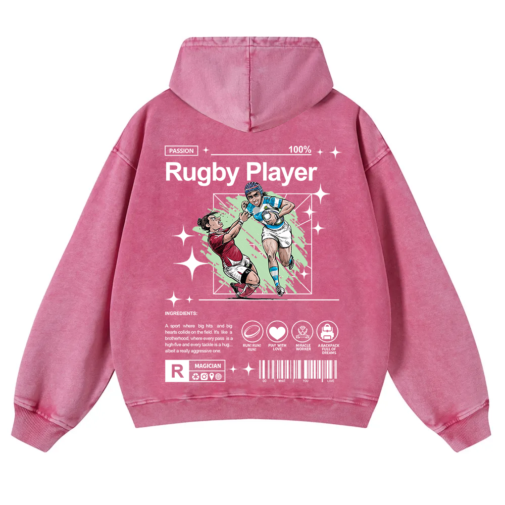Rugby Player Washed Hoodie wearishow