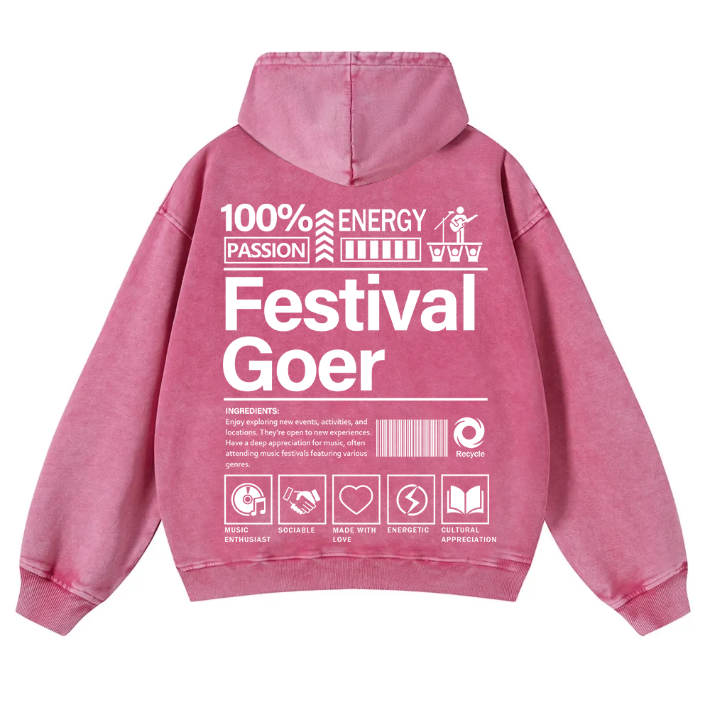 Festival Goer Casual Washed Hoodie wearishow
