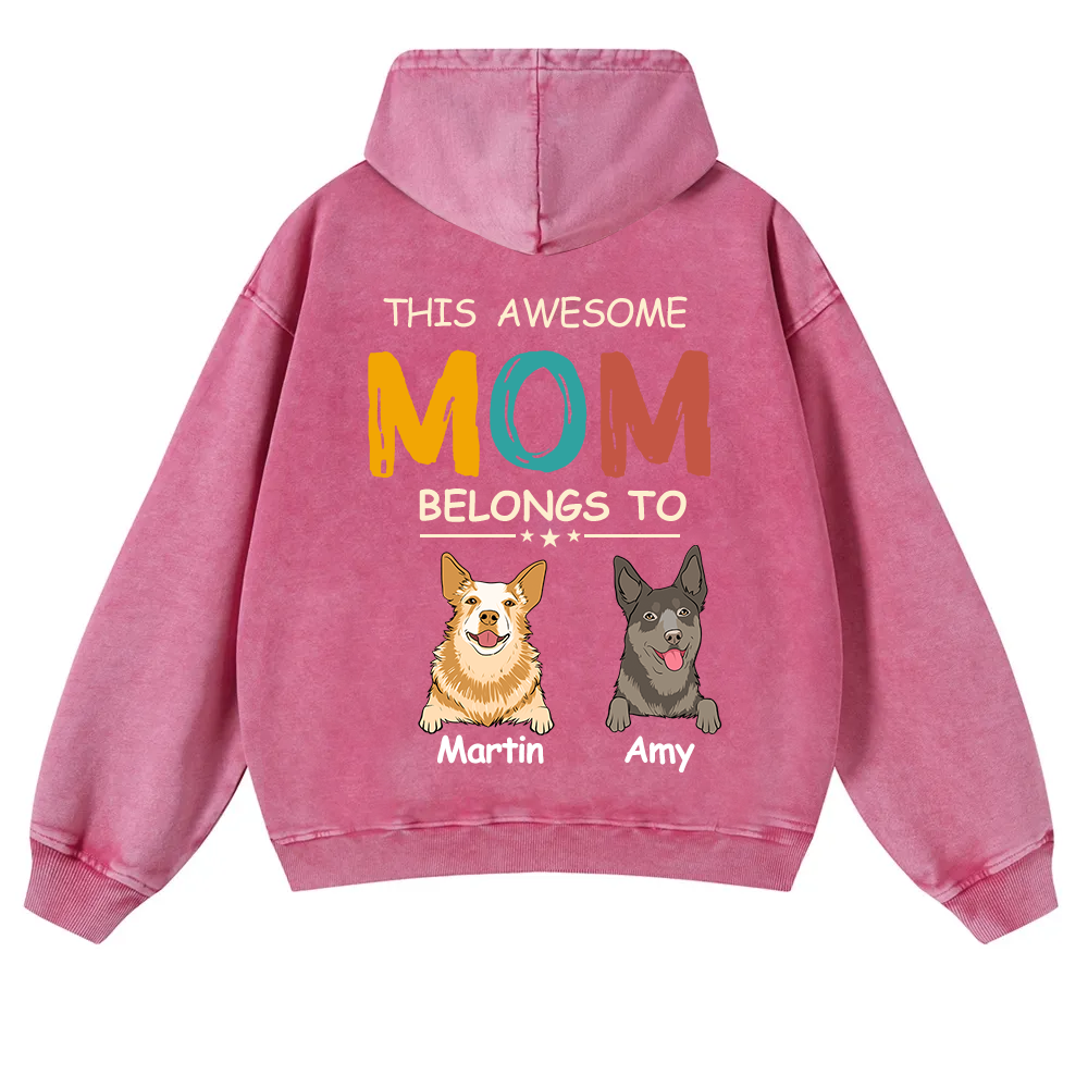 This Awesome Mom/Dad Belongs To - Personalized Custom Unisex Washed Hoodie