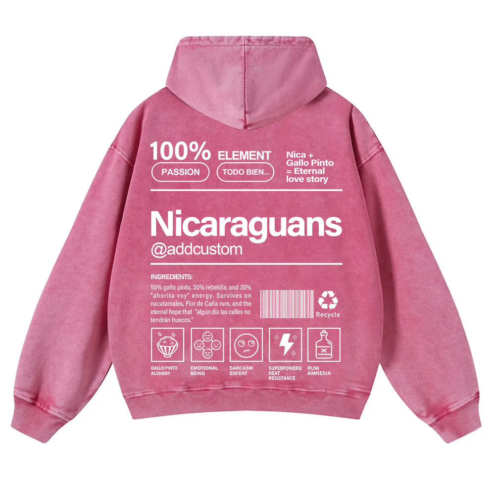 Nicaraguans Addcustom Unisex Fit  Washed Hoodie wearishow