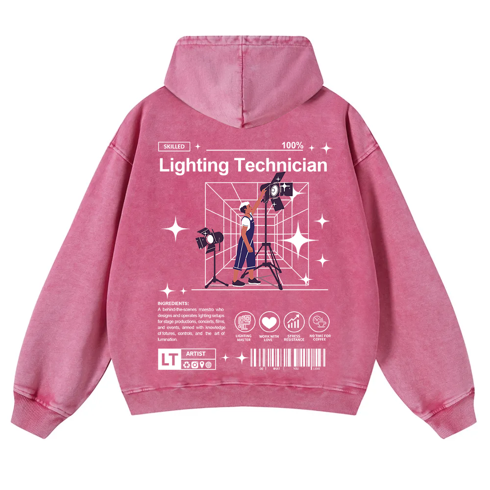 Lighting Technician Washed Hoodie wearishow