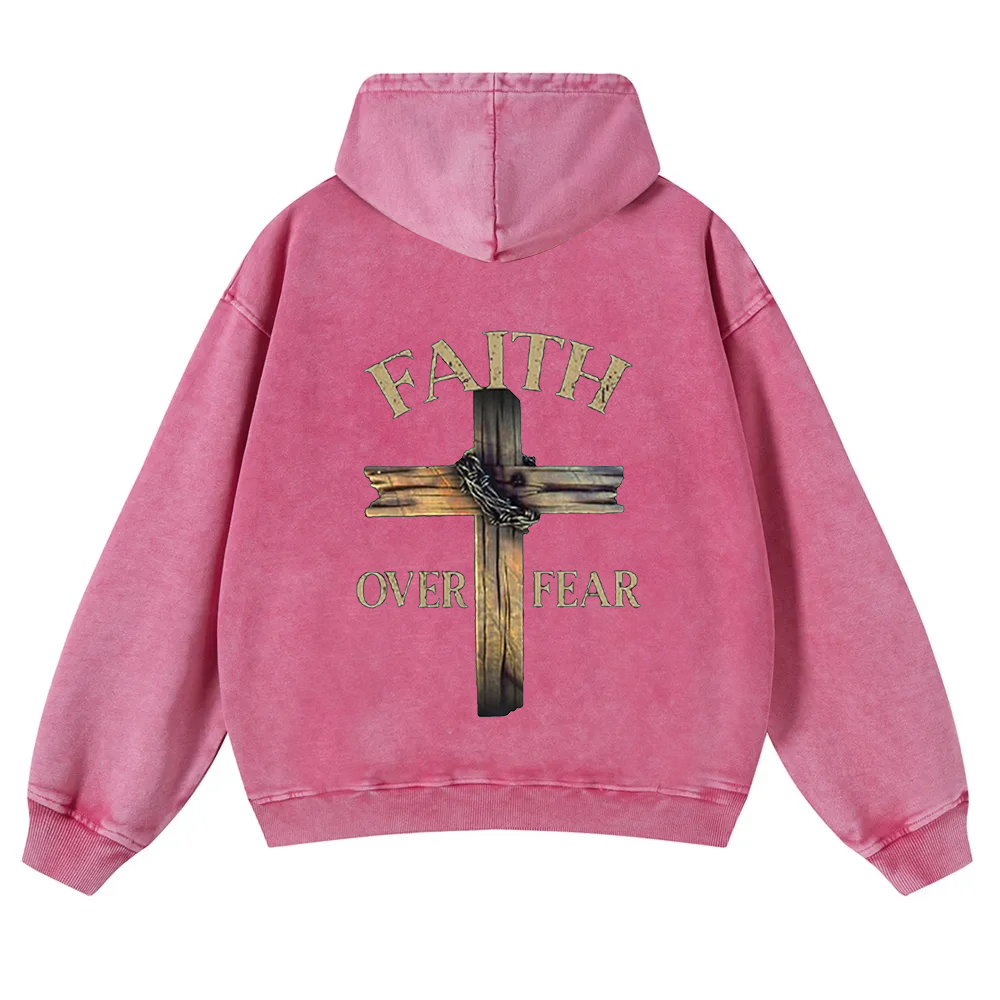 Faith Over Fear Cross  Washed Hoodie wearishow