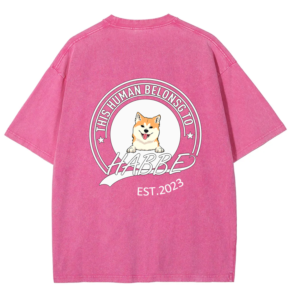 Wearishow -This Human Belongs To - Personalized Custom  WashedT-shirt