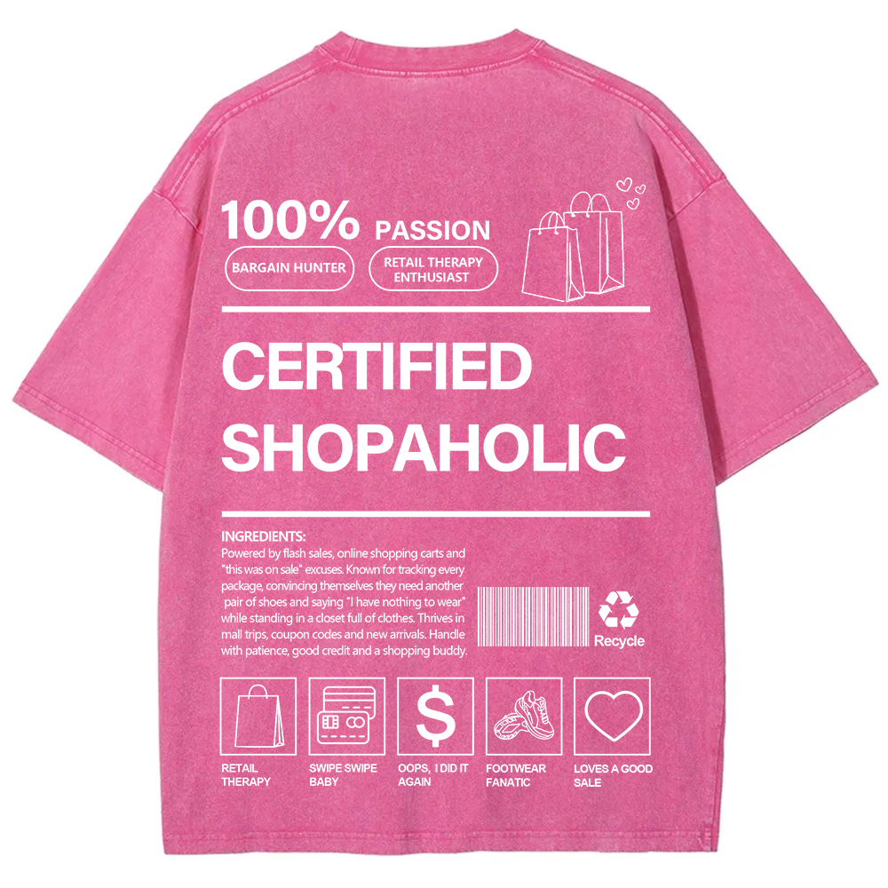 Certified Shopaholic Unisex Fit Washed T-Shirt