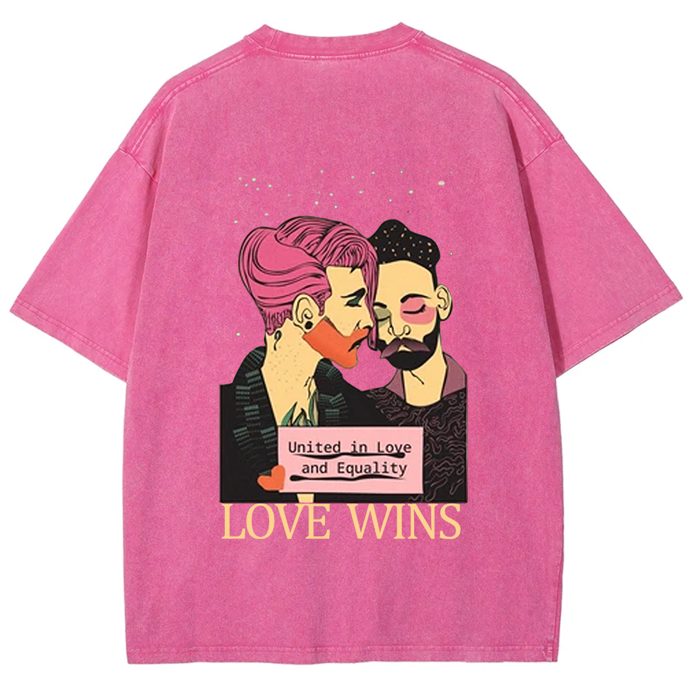United in Love and Equality Love Wins Unisex Fit Washed T-Shirt