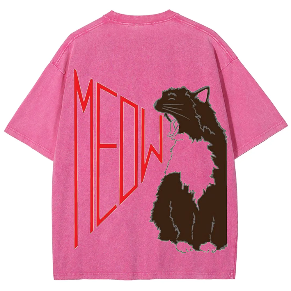 Meow Cat Print Casual  T-Shirt