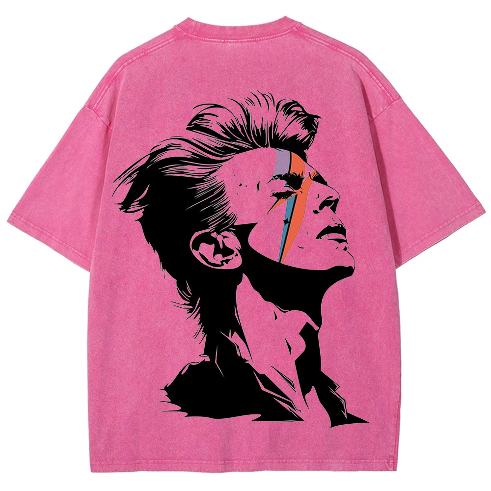 Unisex Vintage Washed David Bowie Aladdin Sane Singer T-Shirt
