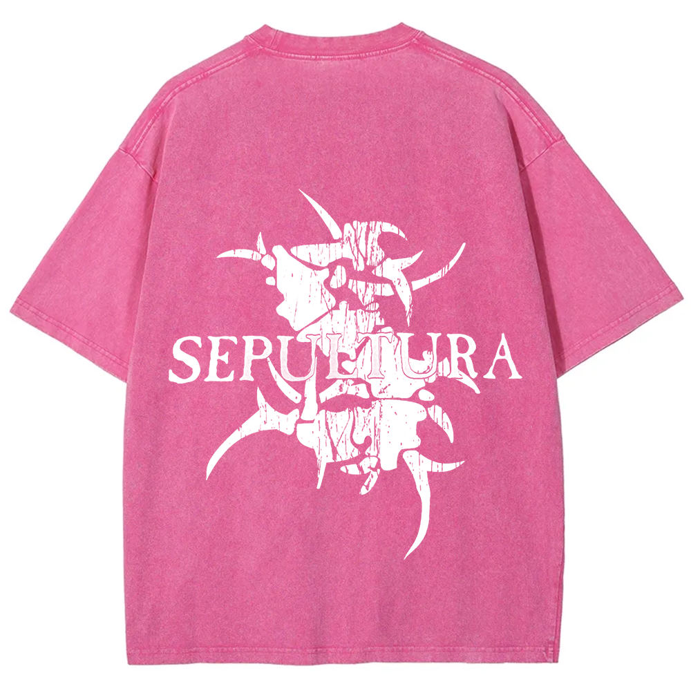 Unisex Vintage Washed Sepultura Heavy Metal Band T-shirt