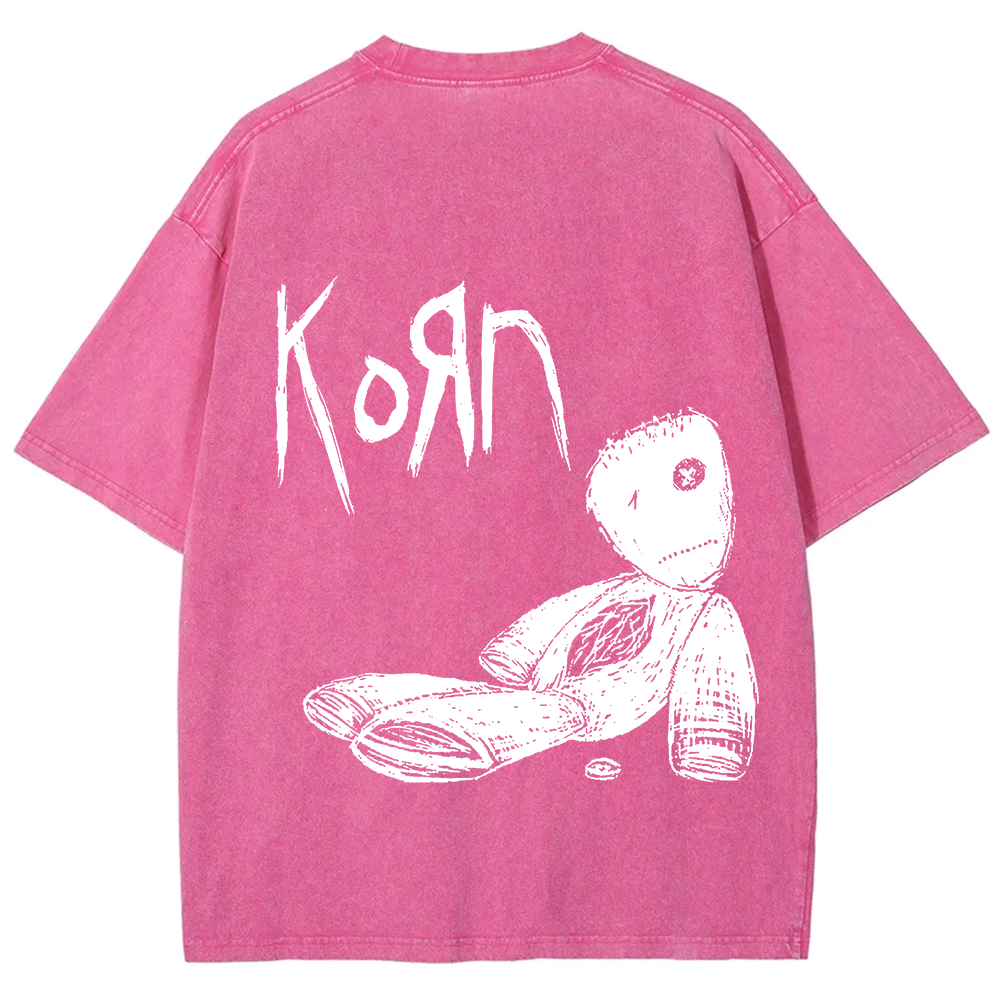 Unisex Vintage Washed Korn Metal Band  T-Shirt