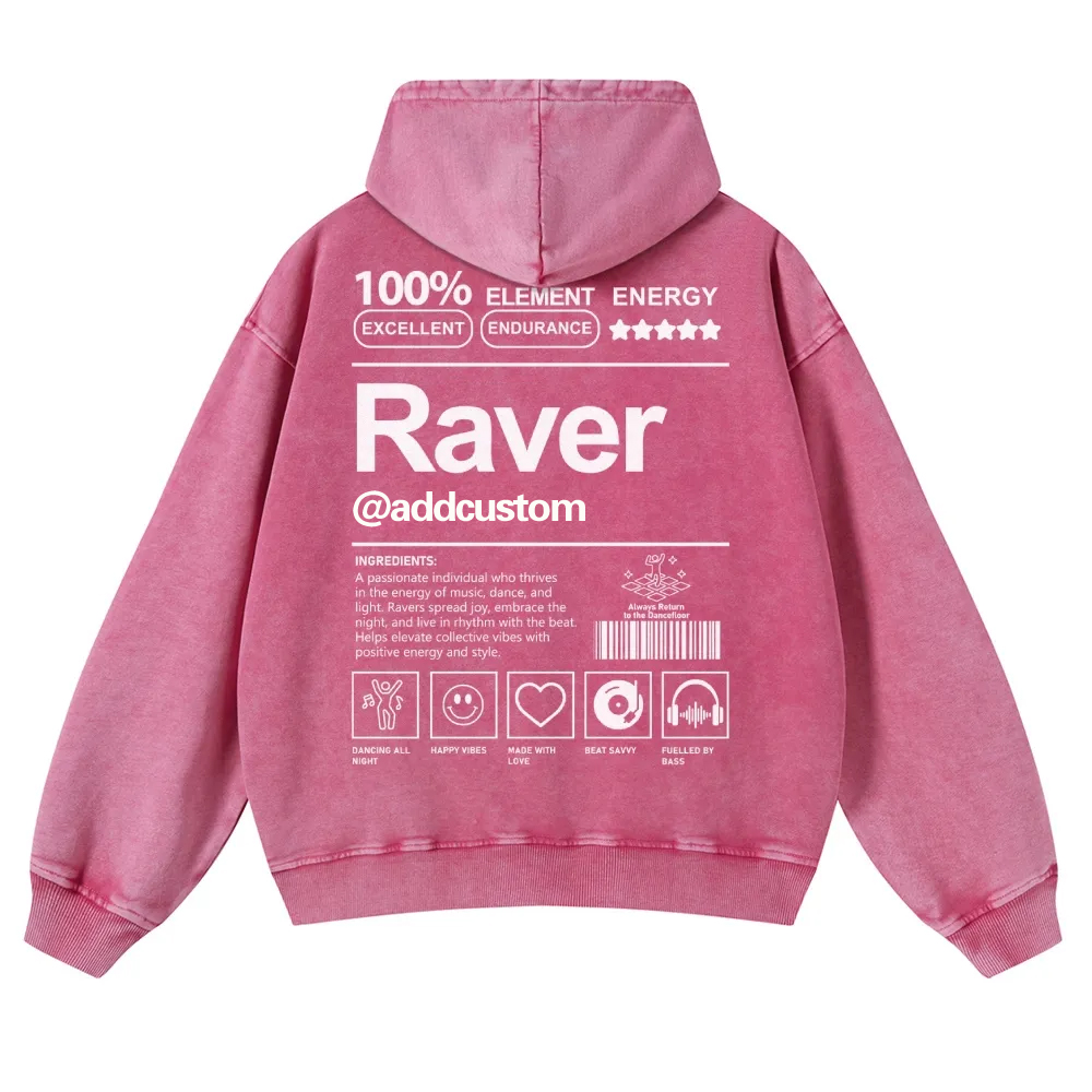 Addcustom Raver Casual Washed Hoodie wearishow