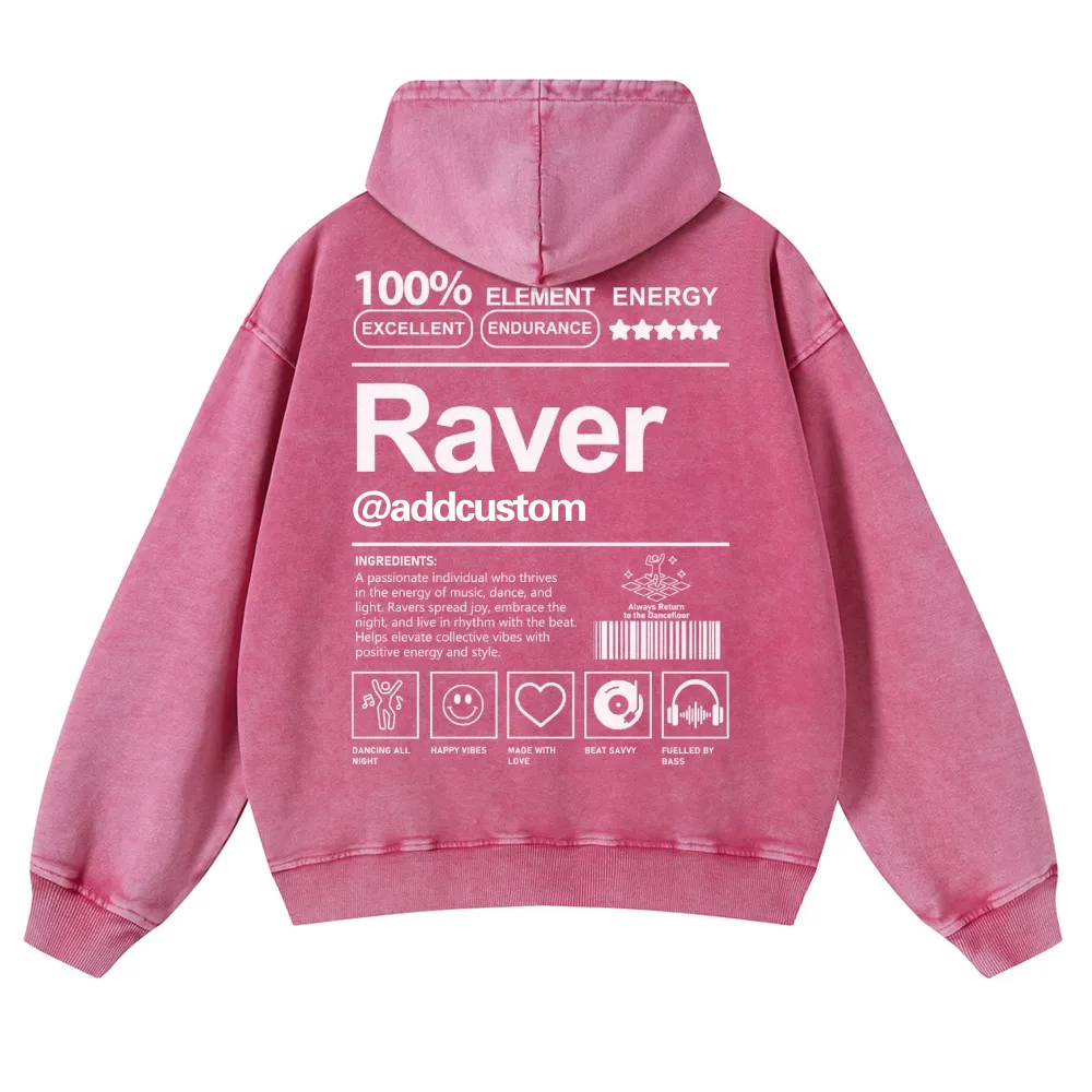Addcustom Raver Casual Washed Hoodie wearishow