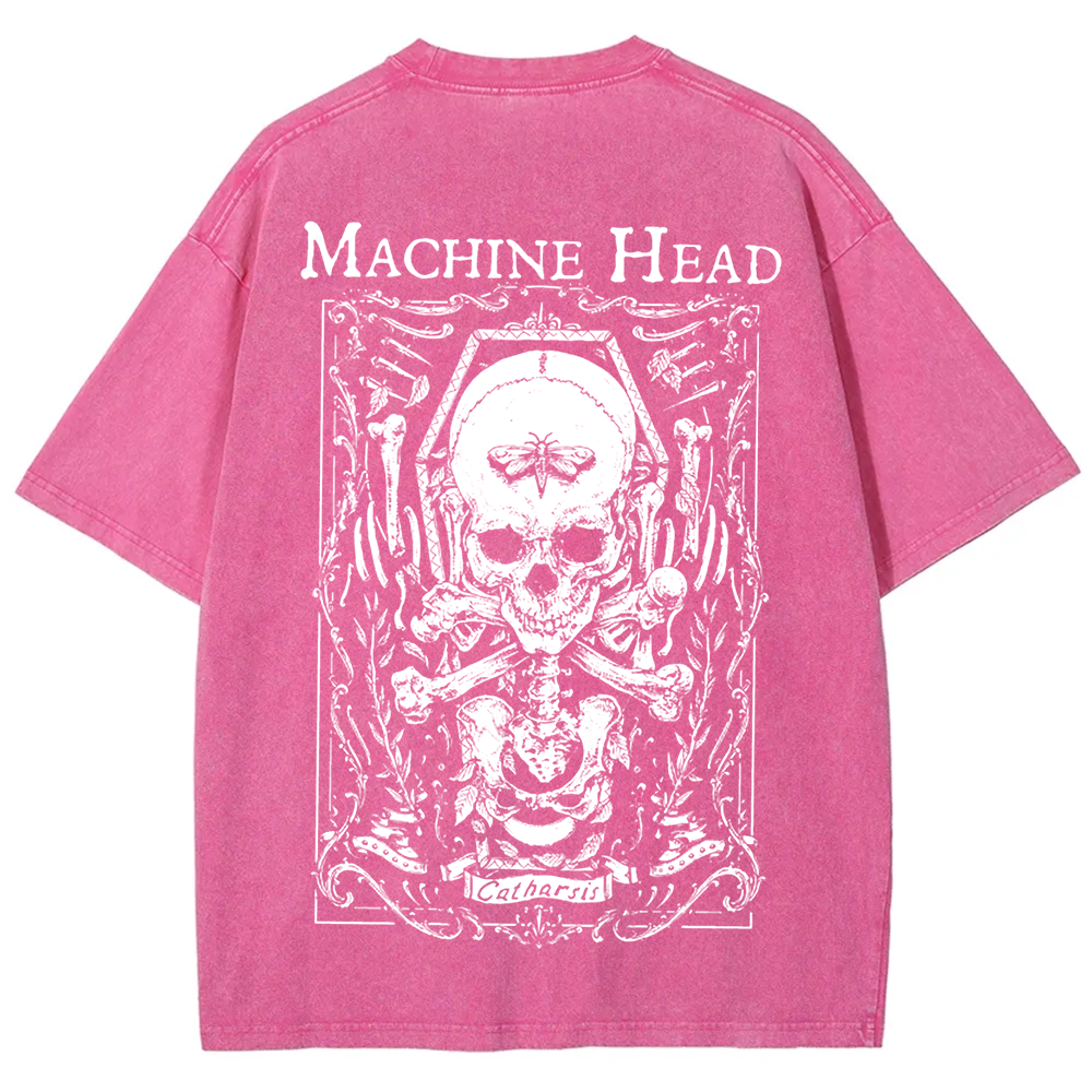 Unisex Vintage Washed Machine Head Band Heavy Meta t-Shirt