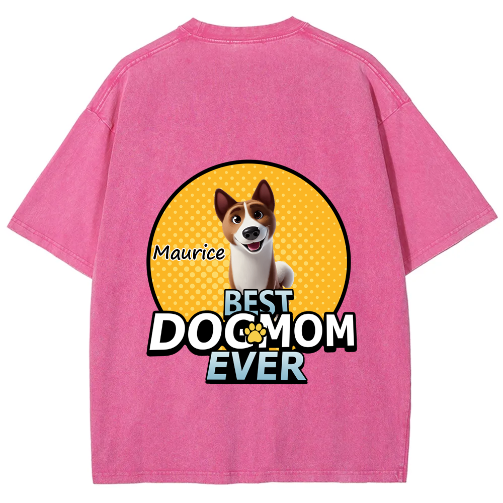 Best Dog Mom For Furry Kid - Personalized Custom Unisex Fit Washed T-Shirt wearishow