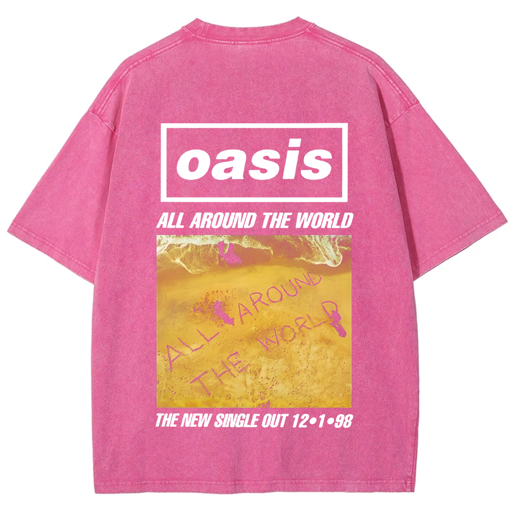 Unisex Vintage Washed Oasis Band All Around the World  t-Shirt