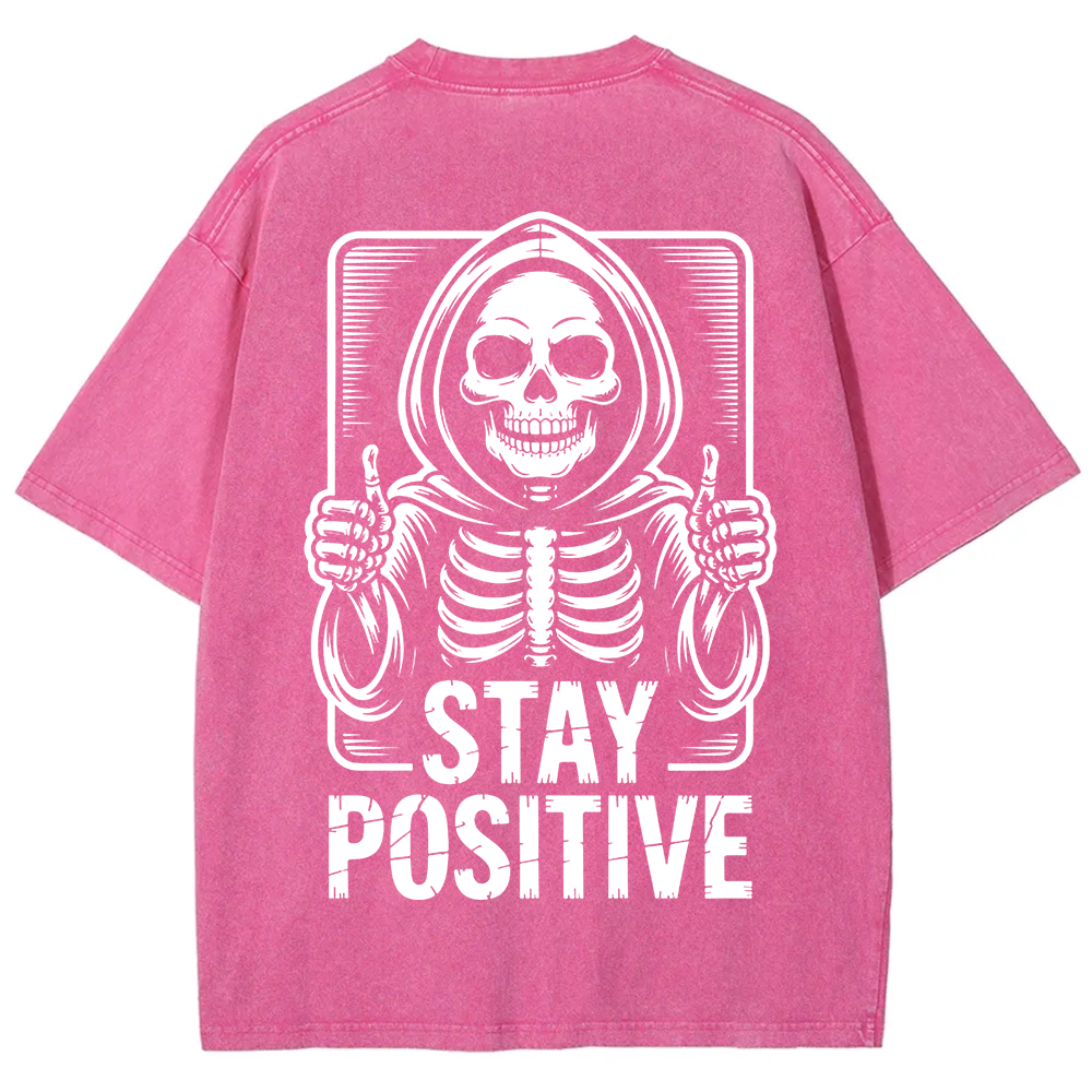 Unisex Vintage  Stay Positive Skeleton Sticker t-Shirt