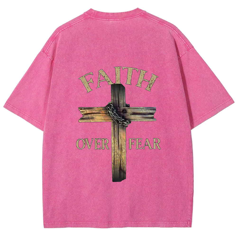 Faith Over Fear Cross Unisex Fit Washed T-Shirt