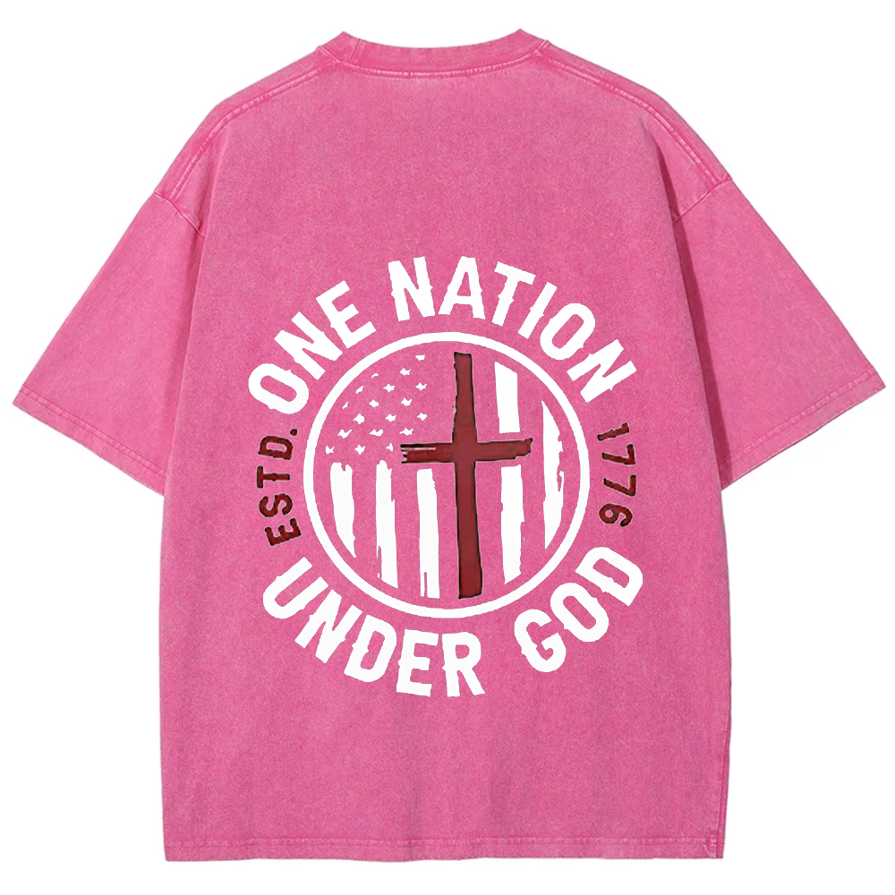 One Nation Under God ESTD 1776 Unisex Fit Washed T-Shirt