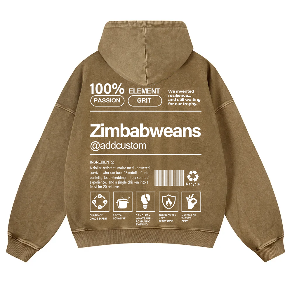 Zimbabweans Addcustom Unisex Fit  Washed Hoodie wearishow