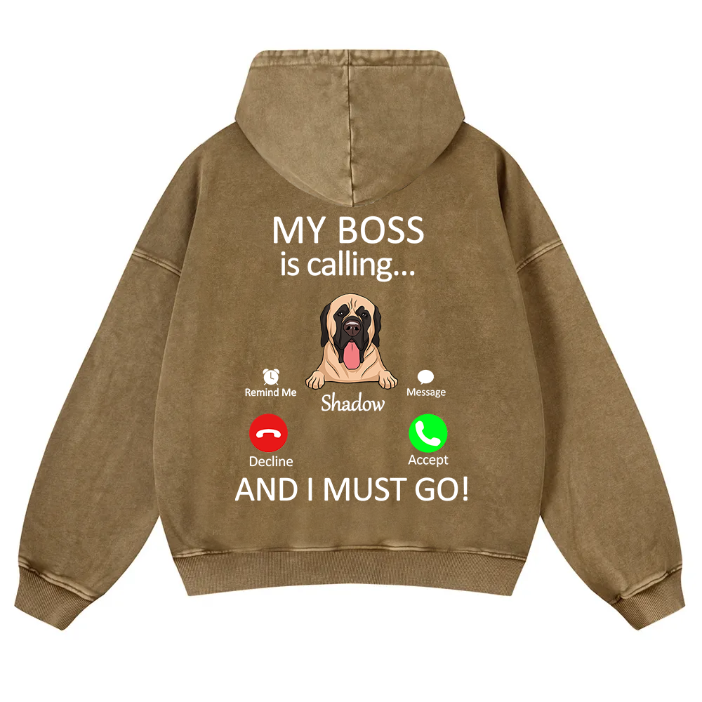 Dog Boss Calling - Personalized Custom Unisex Washed Hoodie wearishow