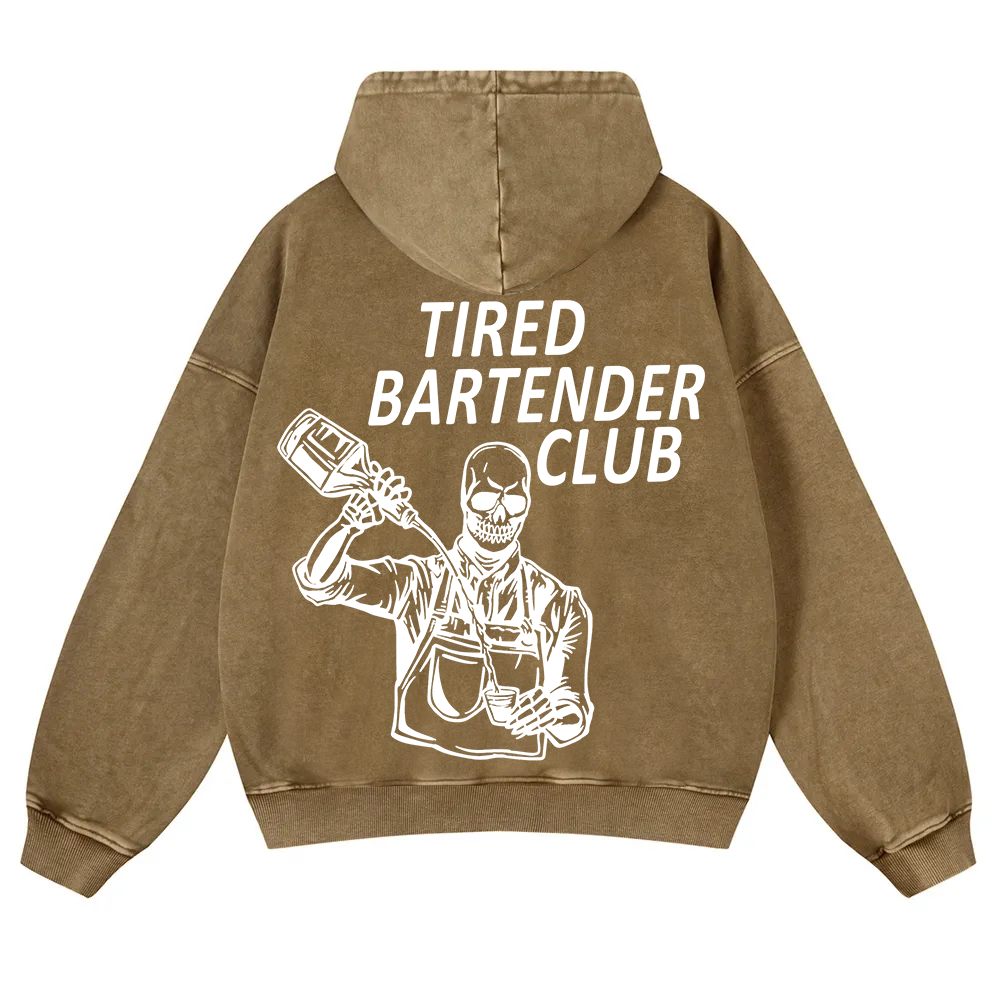 Tired Bartender Club Unisex Fit  Washed Hoodie wearishow