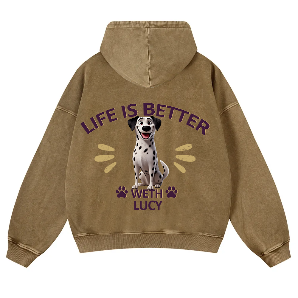 Better Life With My Dog - Personalized Custom Unisex Washed Hoodie wearishow